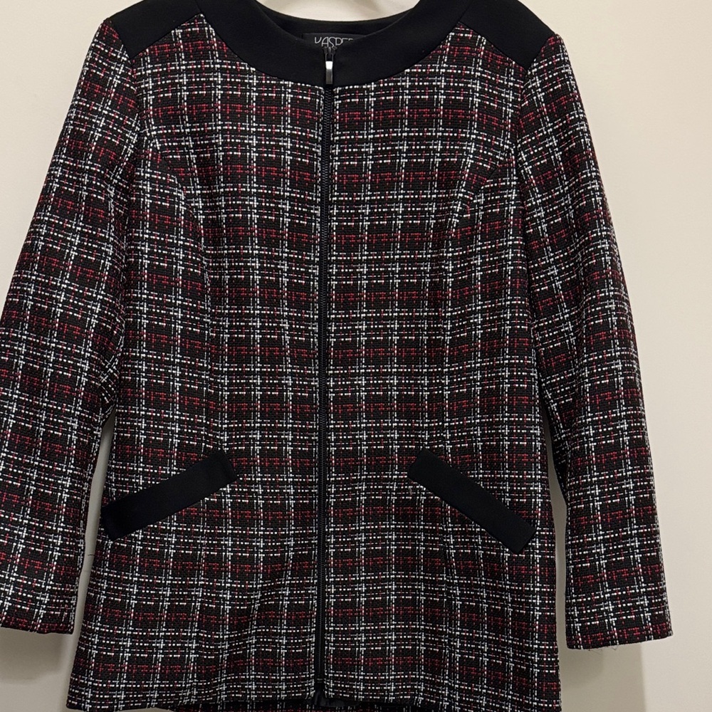 Kasper Black and Red Plaid Blazer